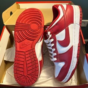 Nike Men’s Red and White Low-Top Dunks